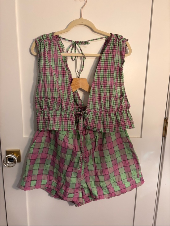 Free People Pants - Free People Pink & Green Checkered Tie-Back Matching Set